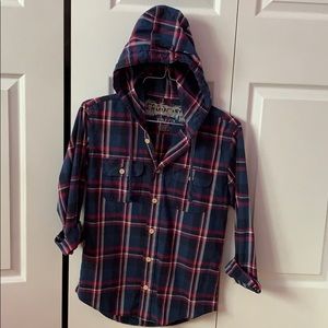 Hooded Navy Plaid Shirt (Aeropostale, XS)